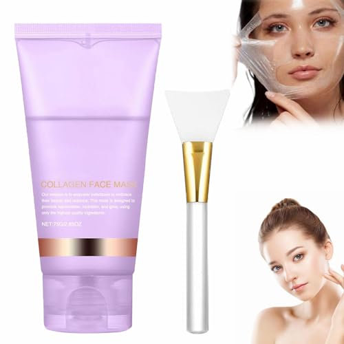 Maschera al Collagene,Collagen Film Viso,Maschera Peel Off,Pulizia Della Maschera Facciale,Maschera Viso Peel Off,per la cura della pelle secca e disidratata,con 1 pennello per maschera facciale,Viola