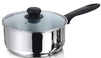 Nobel Stainless Steel Deep Saucepans with Glass Vented Lid,Phenolic Heat Resistant Handles, Encapsulated Bottom, Ideal for All hobs. Uncoated (Diameter 16 cm - 1.5 Litre)