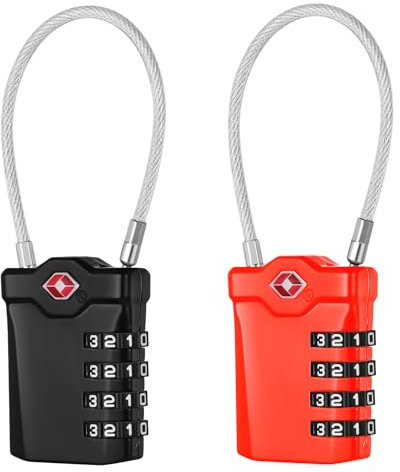 NAGE Kofferschloss Zahlenschloss, Zelt Schloss 4 Stellig, TSA Schloss Koffer, Kabelschloss, Rucksack Schloss mit Weißen Zahlen, Vorhängeschloss mit Zahlencode für Zelt (2 Stücke, Schwarz und Rot)