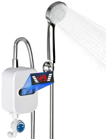 Elektronischer Durchlauferhitzer mit Handbrause, IPx4, druckfest, 3500W, 0.04-0.4Pa, gradgenaue Auslauftemperatur, stufenlos einstellbar, Digitalanzeige