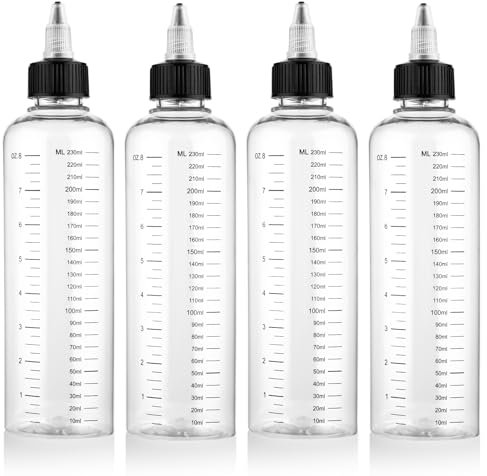 COMNICO 4 Pack Applicator Bottle for Hair, 8.5oz Soft Squeeze Empty Oil Dispenser Hair Color Applicator Root Hair Dye PET Plastic Refillable Bottles for Salon Sylist with Graduated Scale and Twist Top