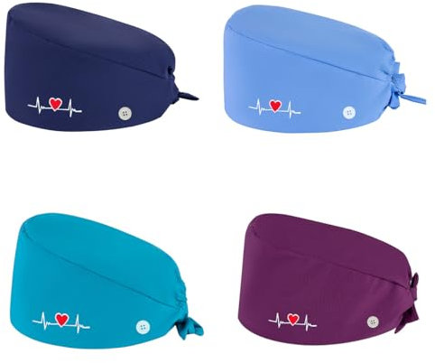 CUEMOON 4 Stück Op Haube Stoff OP Hauben Stoff Krankenschwester Zubehör, für Ärzten, Krankenschwestern, Zahnärzten, Pharmazeuten