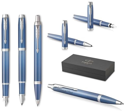PARKER IM Rituals 3er Set Kugelschreiber und Füllfederhalter und Tintenroller mit Gravur | Premium Stift | Geschenkbox | personalisiert | Geburtstag (Blue)