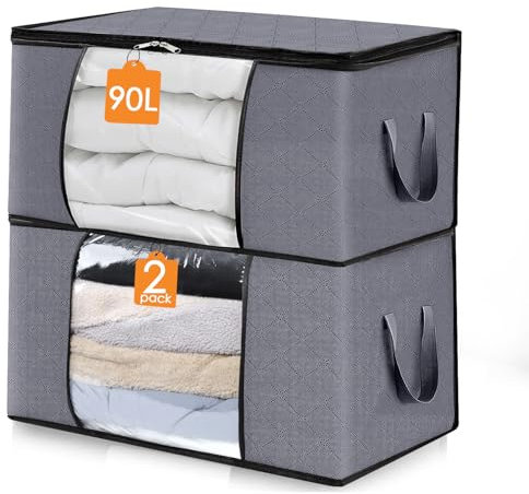 ZCHI Aufbewahrungstasche Faltbare Aufbewahrungsboxen, Große langlebige für Bettwäsche, Kleidung, Decken, Kissen Quilt Saison Artikel Lagerung(90L X 2)