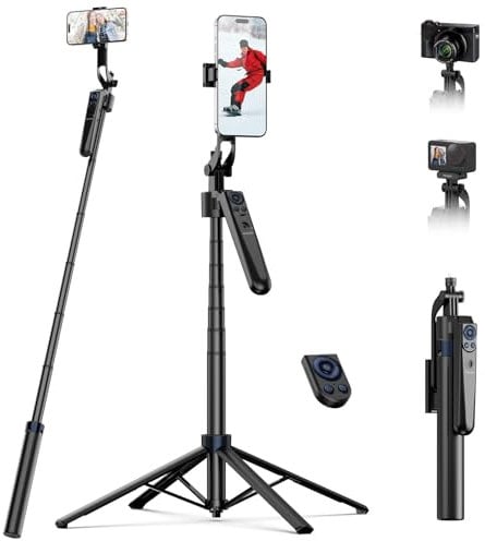 TELESIN 160CM Automatico Volto Tracciamento Treppiede, 360° Rotazione Selfie Stick Treppiede con Telecomando e Gestuale, Senza App, Compatibile con Phones/Action Camera/Cameras per Vlog/Video/Stream
