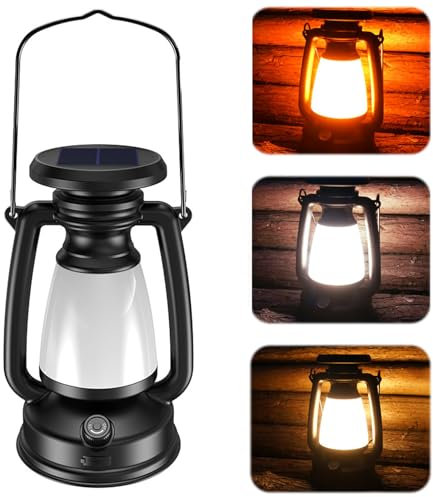 Campinglampe Solar Akku, Outdoor LED Retro SolarCamping Licht, USB-Notlader, Solar Laterne Hängende Retro LED Solarlampen Draußen Wasserdicht Sturmleuchte Solarleuchte für Garten, Camping