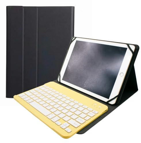 HLTOOP Custodia con Tastiera Universale per Tablet da 9,7, 10,1, 10,2, 10,5, 10,9, 11, Custodia Magnetica con Tastiera Staccabile E Portapenne,Giallo