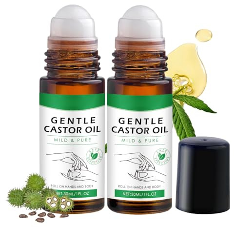2PCS Castor Oil Organic - Roller Ball Rizinus öl - Rizinusöl Organic für Haut,Haare, wimpern，Augenbrauen & Körperpflege Massageöl Öl - Rizinusöl Kaltgepresst Bio - Feuchtigkeitsspendendes Kopfhaut Öl