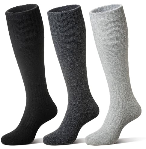Eocom Unisex Merino Wool Ski Socks Thermal Warm Winter Thick Knee High Long Snowboarding Boot Socks for Women Men 3 Pairs(Black/Grey, Large)