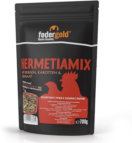 federgold Hermetiamix 700g Protein Snack mit Insekten für Geflügel | Proteinreicher Snack mit Hermetia-Larven, Erbsen & Leinsamen – für Energie, Beschäftigung & natürliche Fütterung