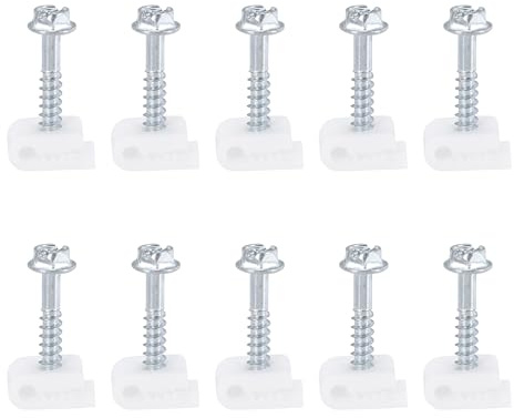 QUARKZMAN 100 Piezas De Grapas Para Cable Coaxial Individuales 1/10 (3mm) Grapa Con Tornillo Soporte Para Cable Eléctrico Abrazaderas De Plástico Para Cables Para De Cables Blanco