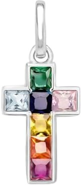 LDGSUPH 925 Sterling Silber Anhänger, Kreuz Mit Bunten Steinen Anhänger Schmuck Europa Halskette Zubehör Klassisches Geschenk Für Frauen Männer Mädchen