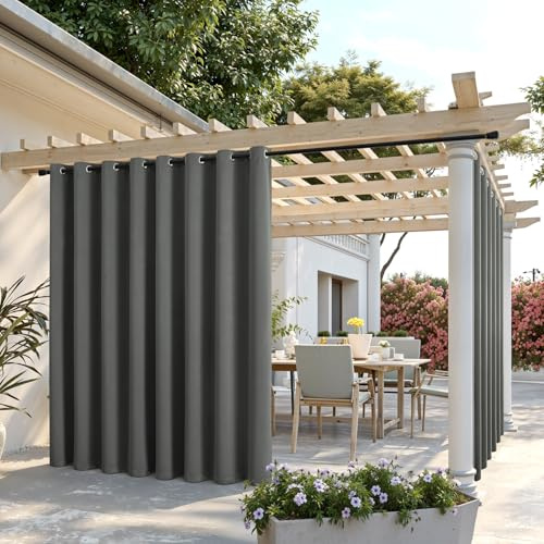 MIULEE Outdoor Vorhang 1 Stück Outdoorvorhänge Wetterfest mit Ösen, Blickdicht Sonnenschutz Wasserdicht Outdoor Außen Gardine für Garten Terrasse Pavillon Veranda Balkon B 254 x H 274 cm Grau