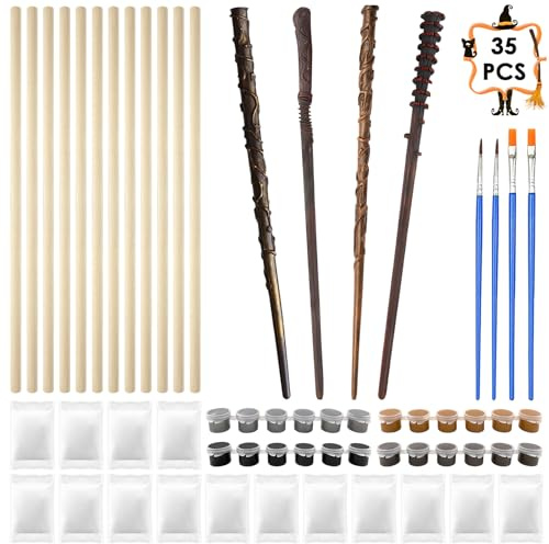 TOPJOWGA DIY Zauberstab Basteln Holz, 12 Stück Magischer Zauberstäbe Holzbastelset Holz Zauberstäbe zum Bemalen und Basteln, Magischer Zauber Stab Holzbastelset