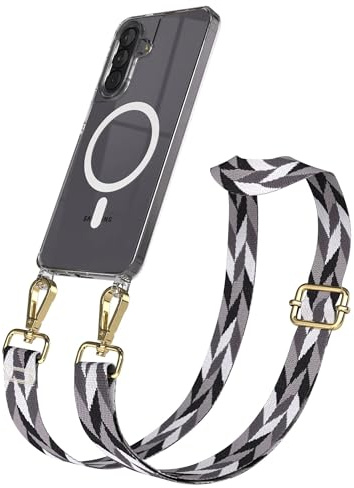 EAZY CASE Handykette - Verstellbares Taschenband kompatibel mit Galaxy A57, Schulterriemen, Handykordel mit Silikon Hülle, Qi Charging kompatibel, Umhängetasche, Grau/Schwarz Mix Gold