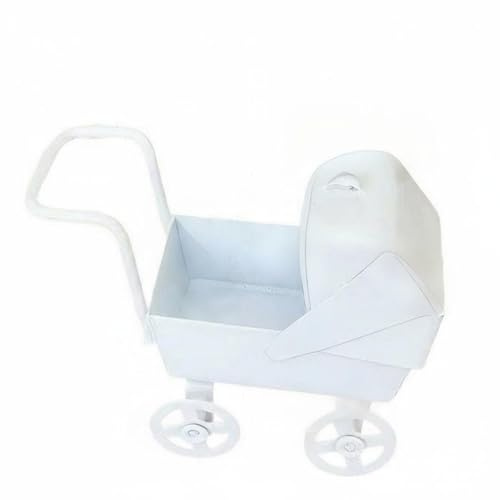 harayaa Puppenwagen Miniatur Puppenstubenwagen Babywagen Kinderwagen Dekoratives Accessoire aus Eisen für Tischdeko Puppenhaus Sammler Bastler, Weiß