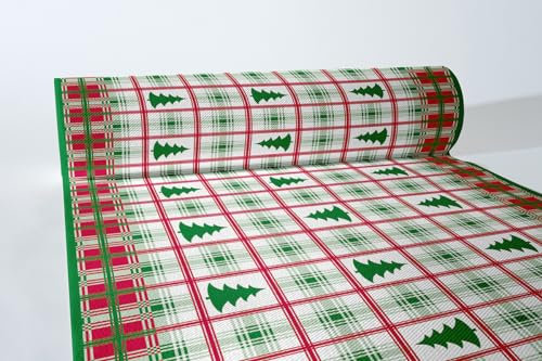 Sovie HORECA Tischläufer Klaus in Rot-Grün aus Airlaid, Weihnachtstischläufer Einweg stoffähnlich, ideal für Winterfeiern, Advent & Weihnachten, 40cm x 24m, 1 Stück