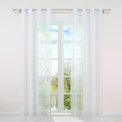 HongYa 1er-Pack Uni Voile Gardine Transparenter Vorhang Schal mit Ösen H/B 270/140 cm Weiß