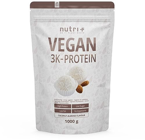 Nutri + Vegan Protein Amande et noix de coco 1kg - 81% de protéines - Shape & Shake 3k mélange poudre - Poudre de protéines végétaliennes sans lactose - goût de noix de coco