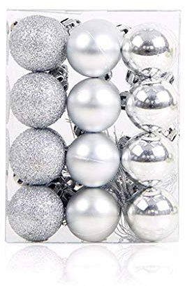 ALIMITOPIA Weihnachtskugeln zum Aufhängen, bruchsicherer Kunststoff, zum Aufhängen, 3 cm, 24 Stück (winzige Größe, Silber)