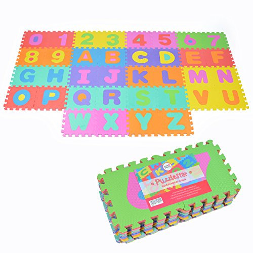 Pink Papaya Puzzlematte XXL mit 86 Teilen für Kinder aus rutschfestem Eva - 3,3m² große Spielmatte, zusammensteckbar - jedes Teil 30 x 30 x 1 cm - Kinderteppich, Puzzle mit Zahlen und Buchstaben