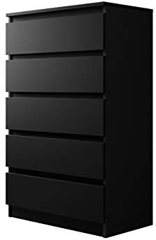 Kommode mit 5 Schubladen Malwa M5, Diele, Flur, Anrichte, Highboard, Sideboard, Mehrzweckschrank, Wohnzimmer, Esszimmer (Schwarz)