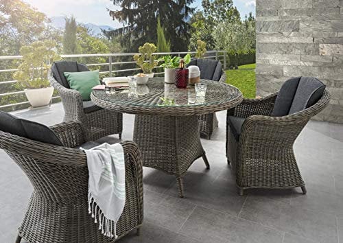 Destiny Sitzgruppe Malaga Luna 4X Sessel + Tisch Ø120x75cm, Vintage grau