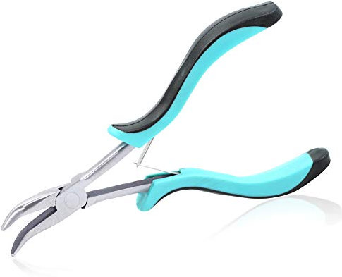 SPEEDWOX 6 Inches Long Reach Mini Bent Nose Pliers Jewelery Making Tool Precision Angled Long Needle Nose Pliers Smooth Jaw Beading Pliers