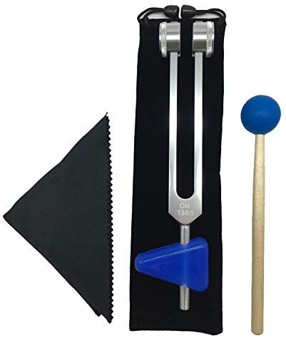 OM Stimmgabel-Set, 136,1 Hz, 5 Stück, Chakra-Stimmgabel, Klangheilgabel, Kristallreinigungsgabel, Stimmtherapie-Werkzeug, alles in einem schönen Beutel mit Reinigungstuch und Holzklöppel