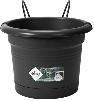 Elho Green Basics Potholder Allin1 Metal Blumentopf, Living Schwarz, 27 CM