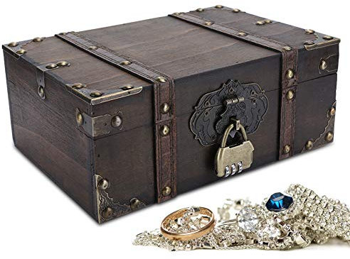 Boîte de Rangement en Bois Vintage - Coffre à Bijoux au Trésor Décoratif avec Serrure Décoration de la Maison Coffre de Coffre Organisateur de Support pour Collier de Bijoux(01)