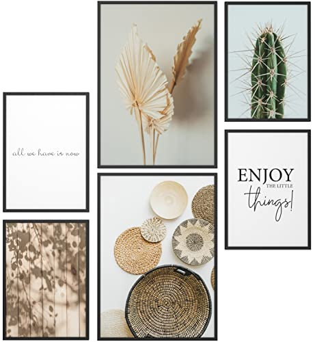 Papierschmiede® Mood Poster Set Little Boho Things, Deko Bilder Wohnzimmer, 2x DIN A4 und 4x DIN A5, Home Decoration Boho Style Kaktus Grün Natur - Wandposter ohne Rahmen