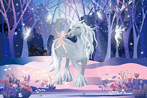 Muralo Vlies Fototapete 300 x 210 Märchen Einhorn Wald Tapete Zauber Fee Fabel Phantasie Kinderzimmer Kinderstube Wandbilder XXL Wand Br. 300 cm x Hö. 210 cm