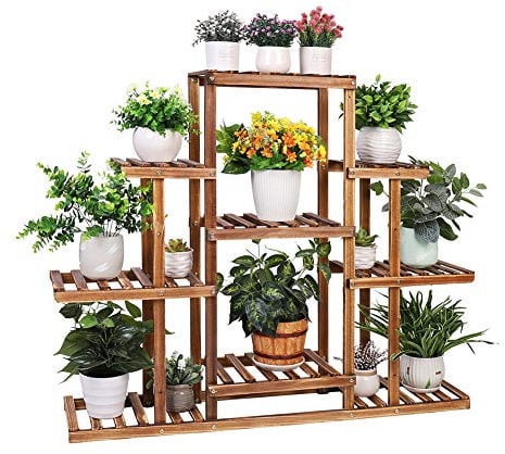 Medla Scaffale Piante Porta Fiori Vasi a 9 Ripiani, scaffale per piante da esterno legno Fioriera Verticale a Scala Supporto per Piante Portafiori Espositore 115x25x96,5cm per balcone esterno giardino