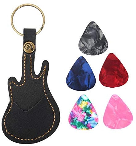 Schwarze Gitarren-Pick-Tasche aus Leder Bequeme, leicht zu hängende Gitarren-Pick-Tasche, Messing-Gitarren-Pick-Tasche zur Aufbewahrung von Gitarren-Picks(black)