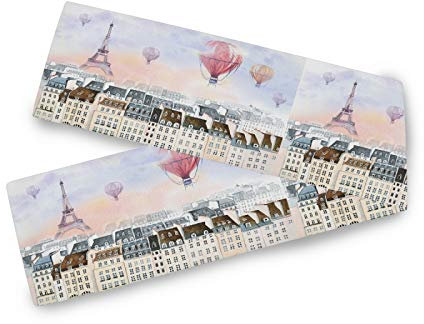 HMZXZ Tischläufer Frankreich Paris Ballons Kunstmalerei Table Runner Tischdecke Deckel für Hochzeit Party Familie Küche Decor, 13x90 inch