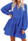FANCYINN Damen Rüschen Glockenärmel Etuikleid Babydoll Leinen Casual Minikleid mit Taschen Langarm Dunkelblau XL