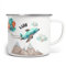 miKalino Emaille Tasse Jungs - Trinkbecher Kinder personalisiert - Emaille Becher mit Flugzeug-Motiv - Kindertasse mit Namen - Kindertasse bedruckt - Emaille Becher Weiß