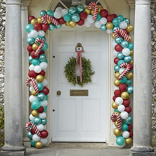 DIY Set Ballon-Girlande MERRY CHRISTMAS Tür-Girlande Ballon-Bogen mit Zuckerstangen türkis weiß rot gold - witzige Weihnachts-Deko ausgefallene Party-Dekoration Advent & Weihnachen