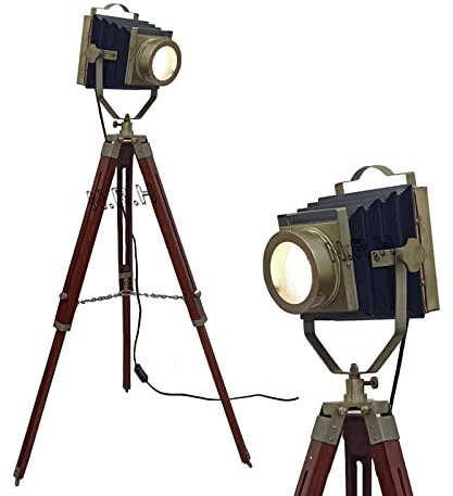 Nautical Replica Hub Lampadaire trépied en bois pour salon cinéma e26 projecteur d'angle debout