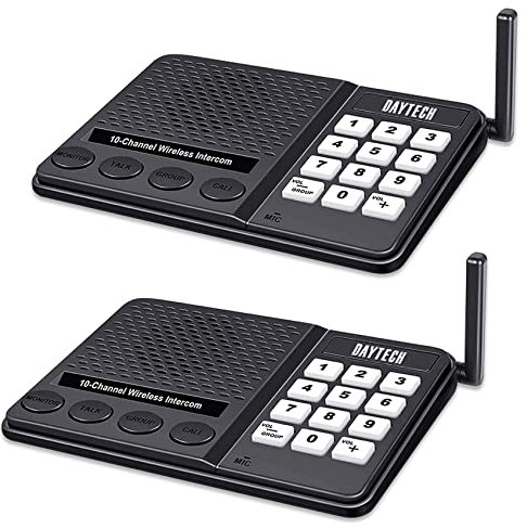 DAYTEE Interphone de bureau sans fil,Pas de facture de téléphone,Pas de réseau,10 canaux,Longue portée de 1 km,Pas besoin de pile,Pour bureau, hôtel, villa,Interphone à domicile,Lot de 2