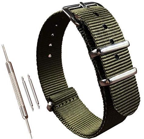 MZBUTIQ 10mm Grün Uhrenarmband Nylon Watch Straps Ersatz für Damen Extra Lang Polished Schnalle