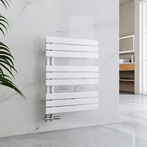 EMKE Toallero Baño Radiador Plano, toallero de Paneles, 762 x 600 mm, Blanco, secador de Toallas con conexión Lateral, 479W, radiador secador de Toallas de Agua Caliente