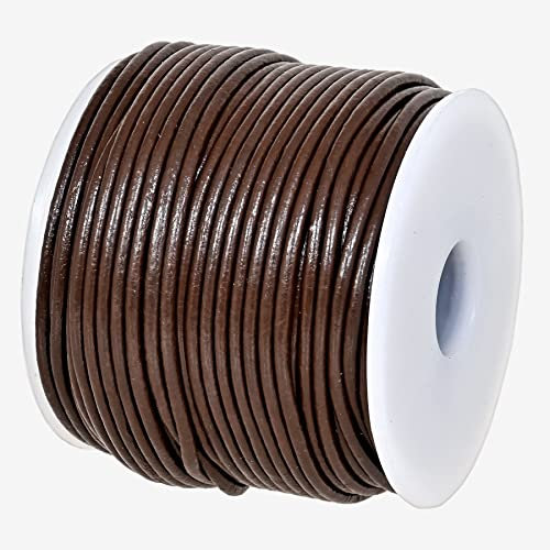 GENIQUE Real/Genuine Round Leather String Cord for Necklace, Bracelets, Jewelry, Kumihimo Braiding, DIY Projects (20 Metres) (1.5mm, Brown)
