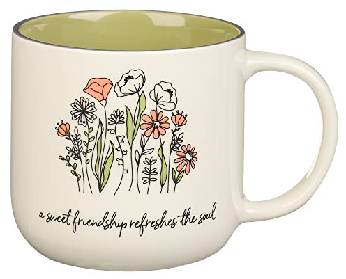 Christian Art Gifts Sage Green Floral Ceramic Coffee Mug – 15 oz. Microwave and Dishwasher-safe Inspirational Scripture Coffee and Tea Mug for Friends with Bible Verse: Sweet Friendship –Proverbs 27:9