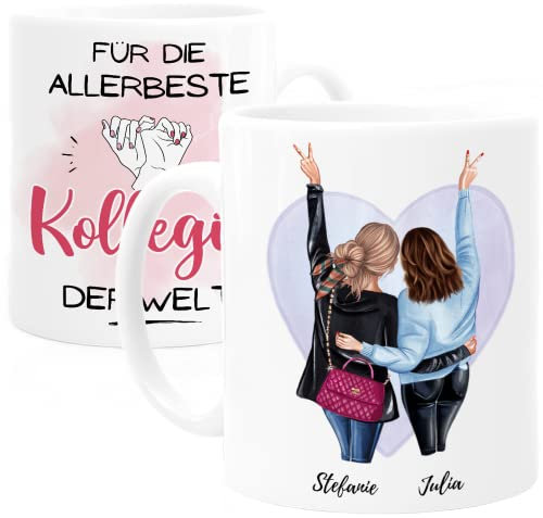 Cupdarling® Tasse Personnalisable pour 2 Collègues Féminines - Cadeau Départ ou Anniversaire - Collègue De Travail Femme - 330 mL Céramique