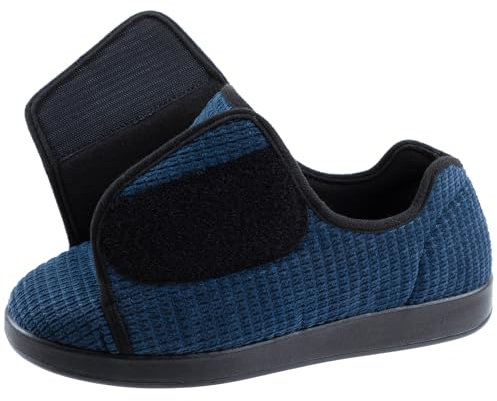 Ravelier Anpassungsfähiger, rutschfester Diabetiker-Komfortschuh für Herren, breite Breite, mit verstellbarem Klettverschluss, Marineblau, 11 Wide