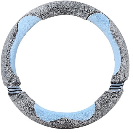 Plüsch Auto Lenkradbezug, 38cm / 15'' Universal Lenkradhülle Winter Warme Plüsch Teleskop Lenkradbezug rutschfeste Lenkradschutz Lenkradabdeckung Lenkradschoner für Auto Zubehör Für Damen,Blau