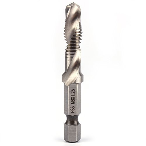 Broca de Vástago Hexagonal, M8 HSS Broca Combinada de 1/4 Broca Compuesta con Hexagonal para Roscar Madera, Plástico y Aluminio