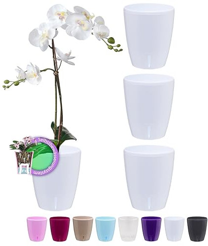 Santino 4er-Set Selbstbewässernder Topf mit Dochtsystem und Wasserstandsanzeige für den Innenbereich, Orchideentopf D 16.5cm (White - 3,3L)